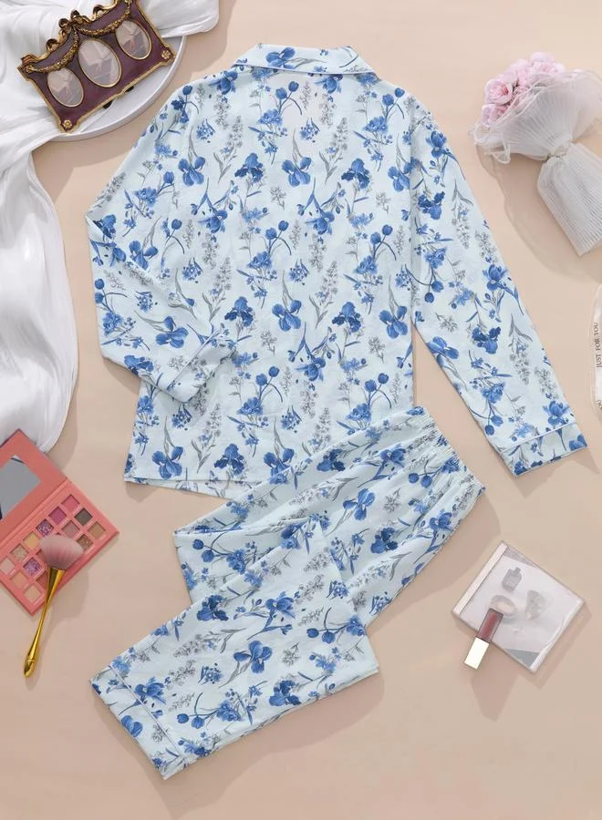 تايك تو طقم قميص وبنطال بيجاما بطبعة زهور للنساء